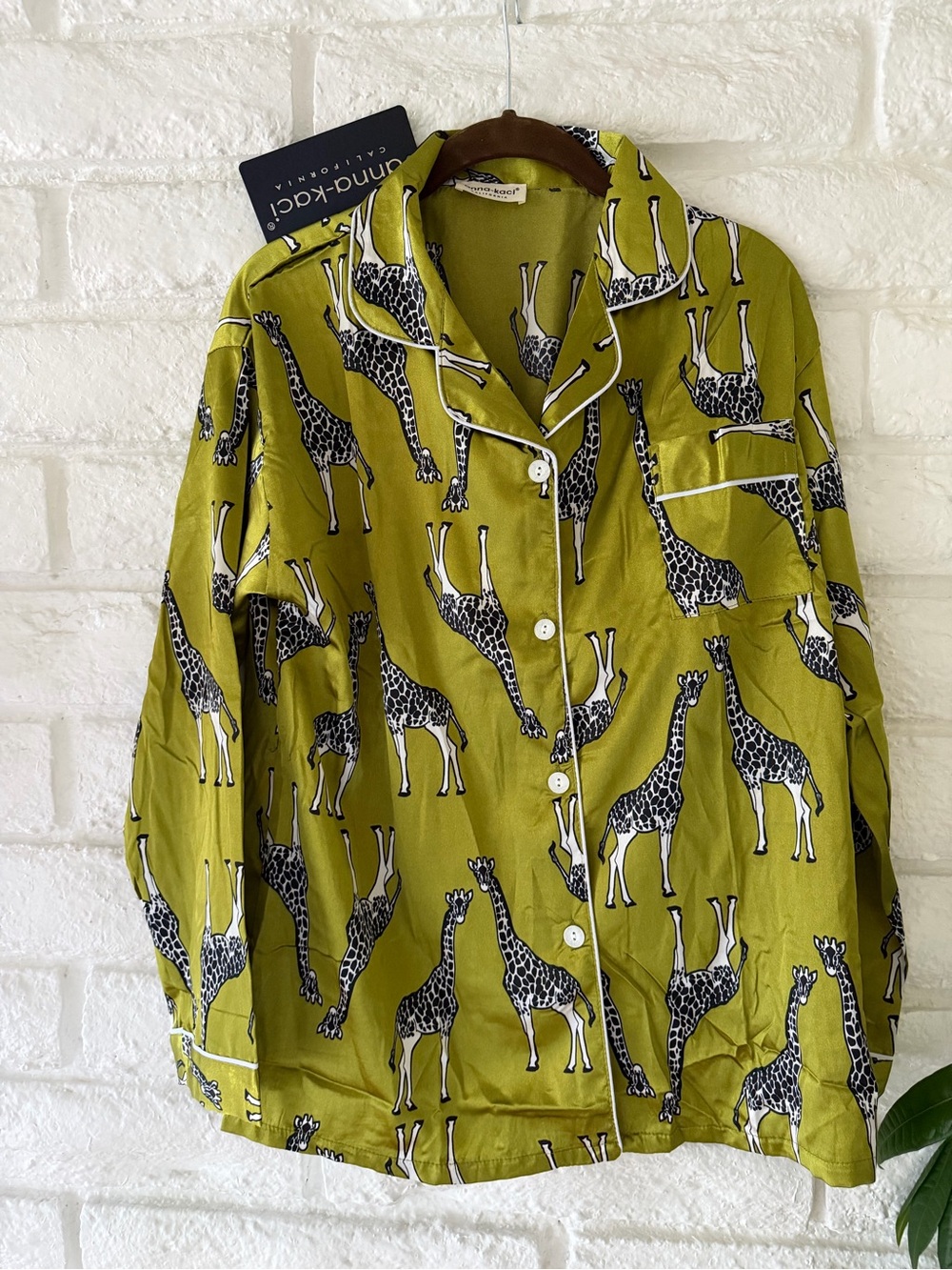 Anna-Kaci Green Giraffe Print Silk PK Shirt NWT Sz XL M-6
